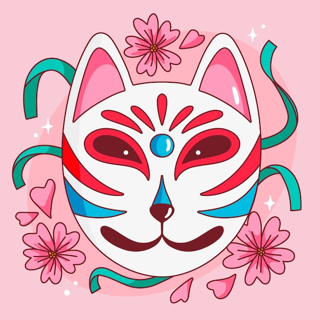 Bezpłatny plik Wektor ręcznie rysowane ilustracja maski kitsune