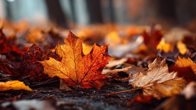 Kostenlose Foto vibrant autumn leaves closeup with warm golden sunlight on forest floor