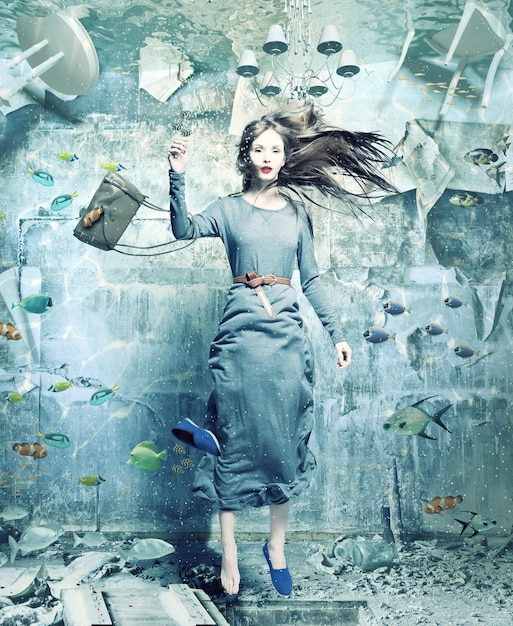 Foto frau unter wasser
