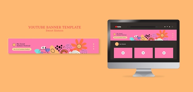 Free PSD sweet 16 celebration youtube banner template