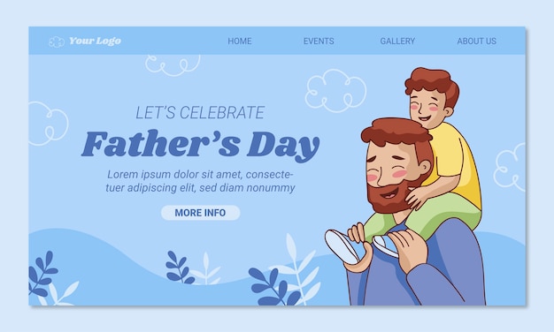 ฟรี Vector เทมเพลตหน้า landing page วันพ่อแบบภาพวาดมือ