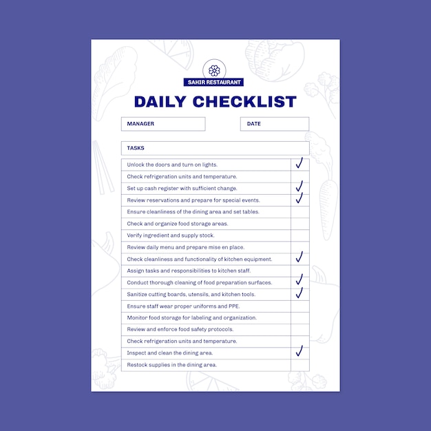 Free Vector hand drawn simple daily restaurant checklist