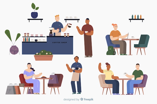 Free Vector pack of people sitting at a cafe