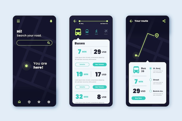 Free Vector public transport app interface