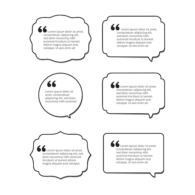 Free Vector quote box vector set with speech bubble frames for text and testimonial design