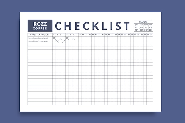 Free Vector rozze coffee checklist planner template