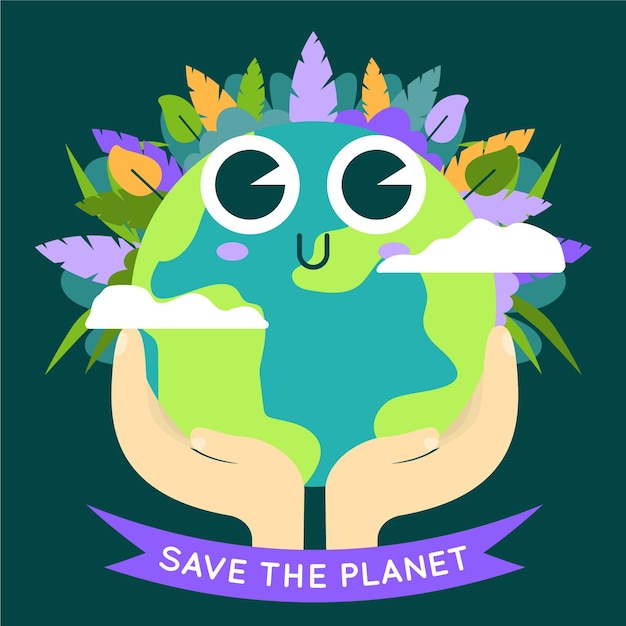 Free Vector save the planet concept with cute earth