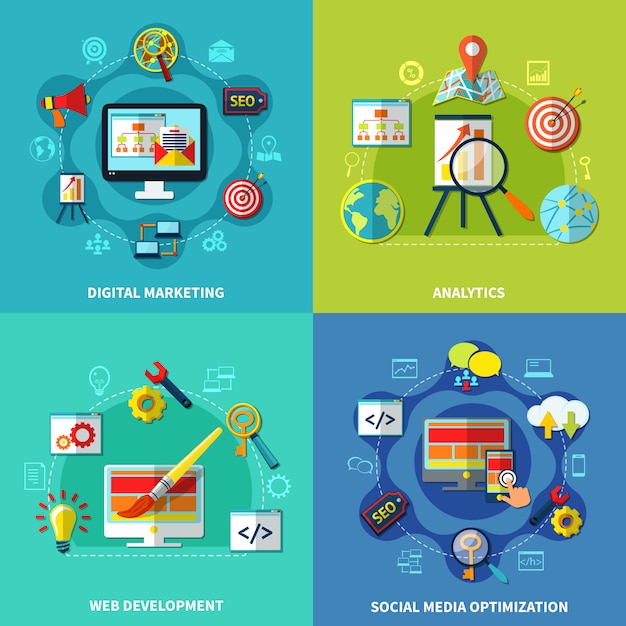 Free Vector seo square compositions set