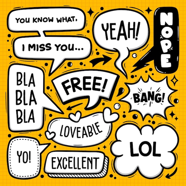 Free Vector speech bubbles doodle hand drawn vector collection
