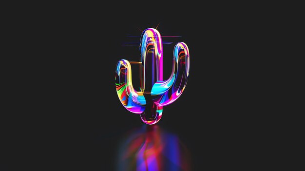 Photo cây xương rồng неоновый 3d trừu tượng trên nền đen