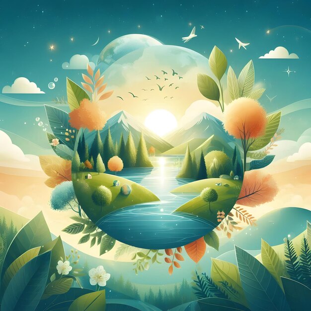 Photo nền phong cảnh rừng núi tự nhiên với màu phẳng vector