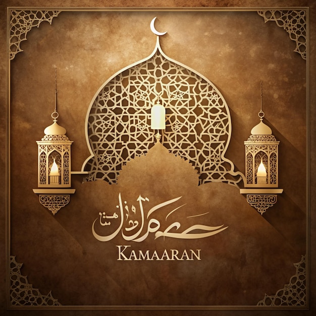 Fotoğraf arapesk gölge, herhangi bir fotoğrafta kaplama katmanı olarak kullanabilirsiniz, sosyal medya gönderileri, müslüman kutsal ayı ramazan kareem, ramazan mübarek, güzel tebrik kartı, eski kahverengi arka plan
