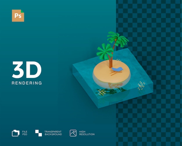 PSD 3d yaz adası illüstrasyonu