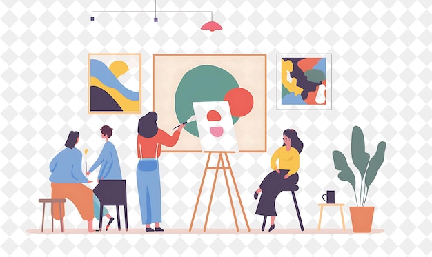 PSD modern art gallery with artist characters having a painting people life style flat illustration