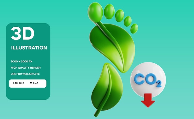 PSD reduce carbon footprint 3d illustration icon