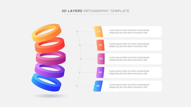Vector 3d circular rings five layers business infographic modern design template