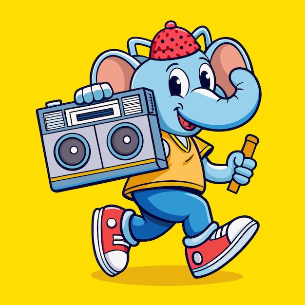 Vector cartoon drawing of an elephant with a camera and a pencil