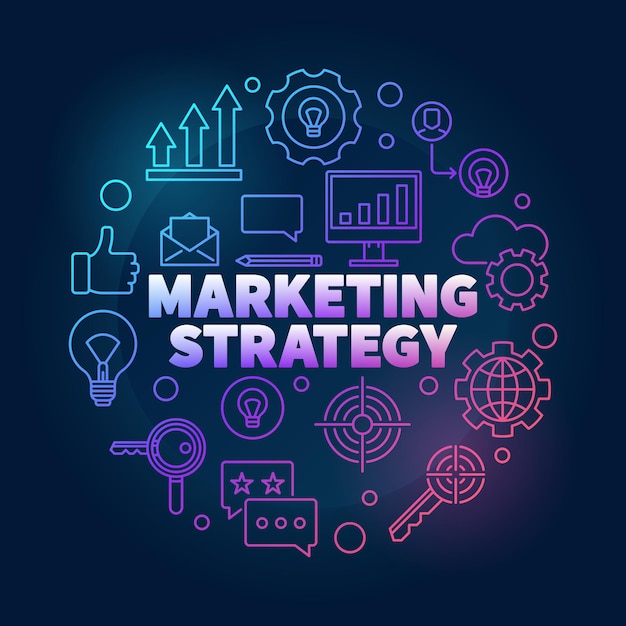 Vector marketing strategy vector colorful illustration in thin line style