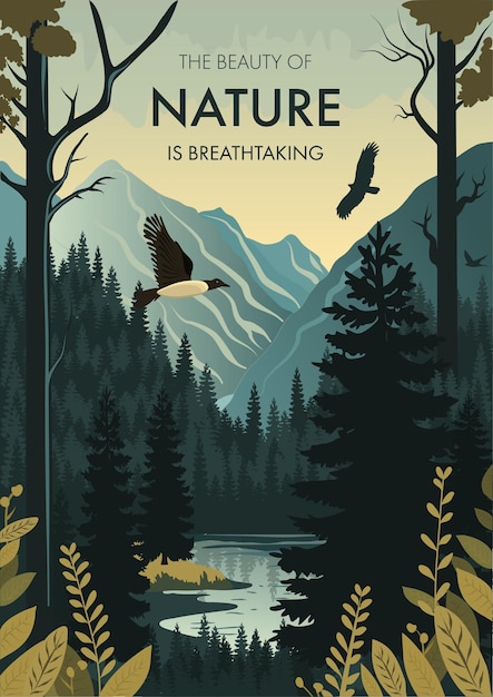 Vector nature with mountains and forest cover vector