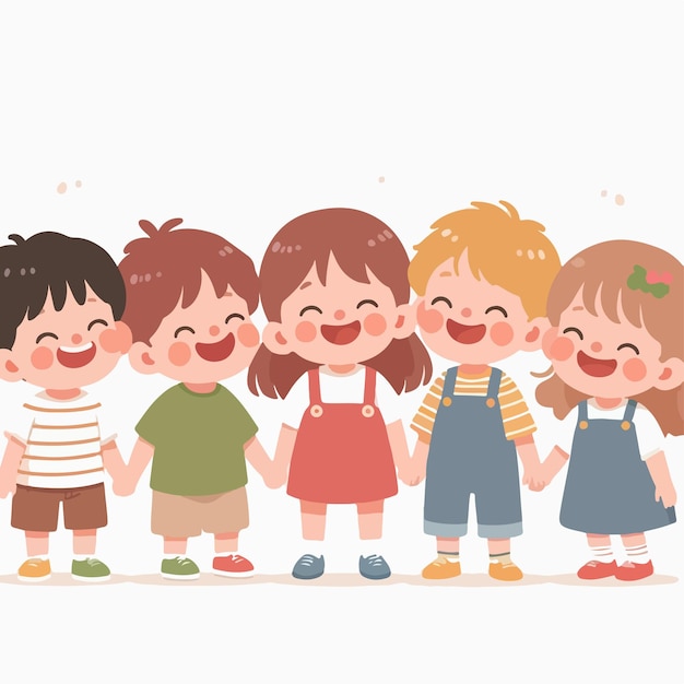 Vector vector kids laughing cheerfully with flat design style