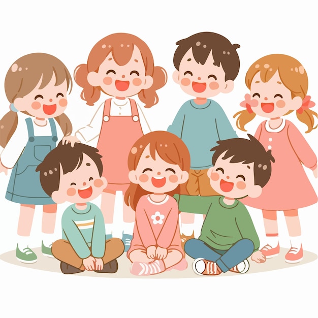 Vector vector kids laughing cheerfully with flat design style