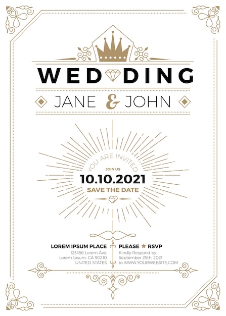 Vector vintage wedding invitation