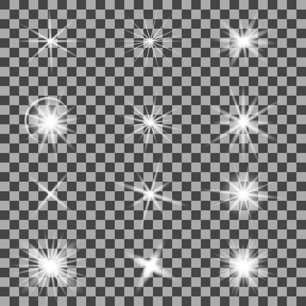 Lysande ljus stjärnor och glitter set Isolerad på transparent bakgrund