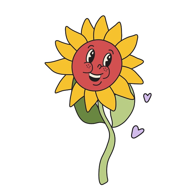 Vektor sjov blomst retro vintage tegneseriefigur illustration sød hippie smiley blomst kamille