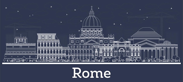 Vektor omriss roma italia byens skyline med hvite bygninger. forretningsreise- og konsept med historisk arkitektur. roma bybilde med landemerker