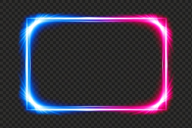 PSD neon rectangle frame blue pink glowing border isolated transparent background png light effect png
