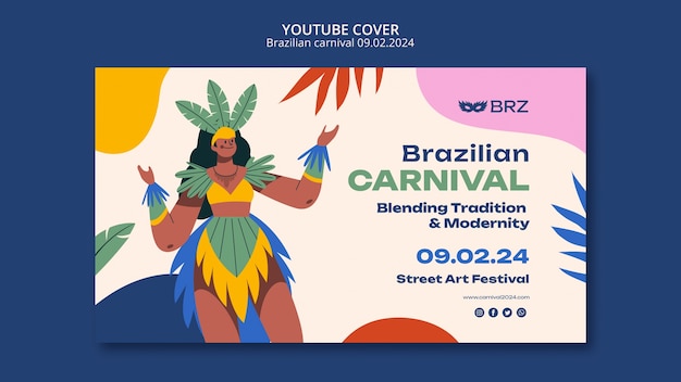 PSD grátis capa do youtube da celebração do carnaval
