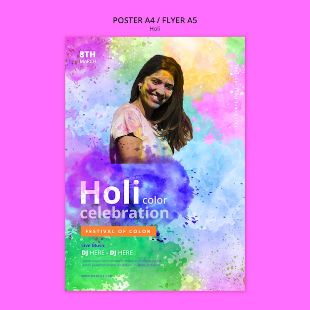 PSD grátis design de modelo de festival de holi