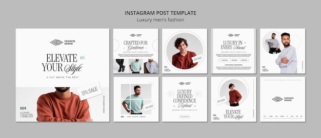 PSD grátis postagens no instagram de moda masculina de luxo com design plano