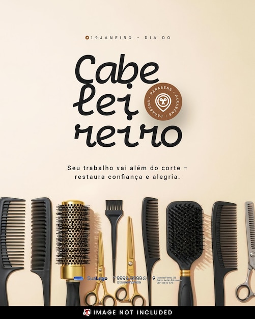 PSD hairdressers day celebration with professional styling tools