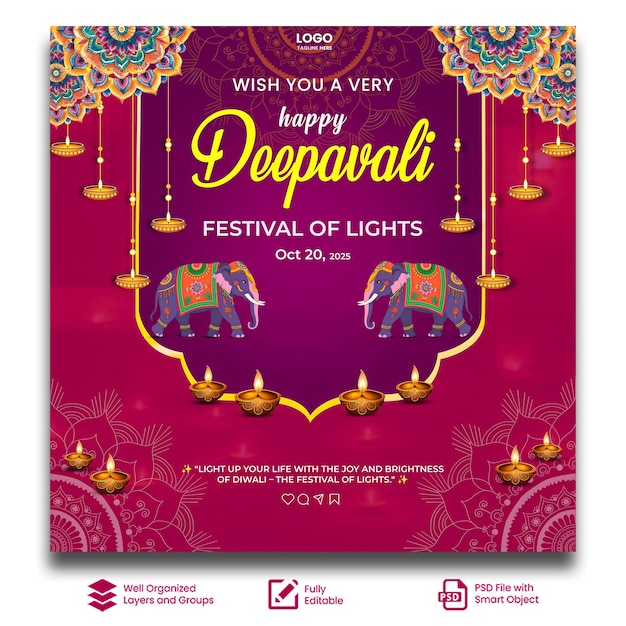 PSD psd diwali greeting card design deepavali festive of lights happy diwali post for social media