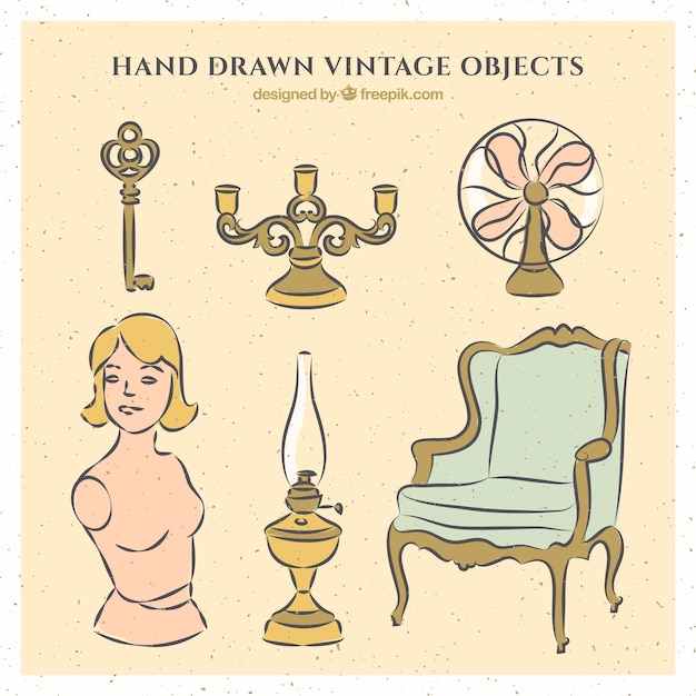 Vecteur gratuit collection d'objets dessinés à la main antique