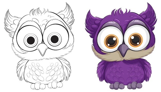 Vecteur gratuit une jolie illustration de hibou avant et après