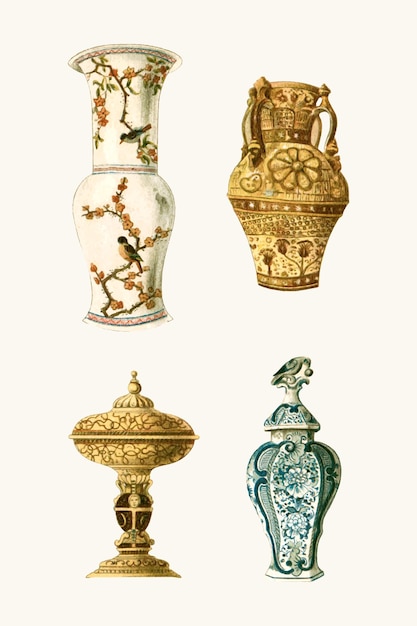 Vecteur illustrations de vase en céramique vintage du 14 au 18ème siècle