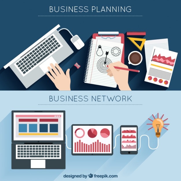 Vector gratuito banners de lugar de negocios en diseño plano
