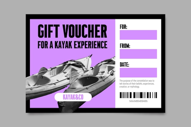 Vector gratuito diseño de plantilla de certificado de regalo de kayak