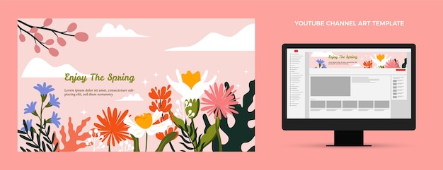 Miễn phí Vector ảnh bìa kênh youtube mùa xuân phẳng