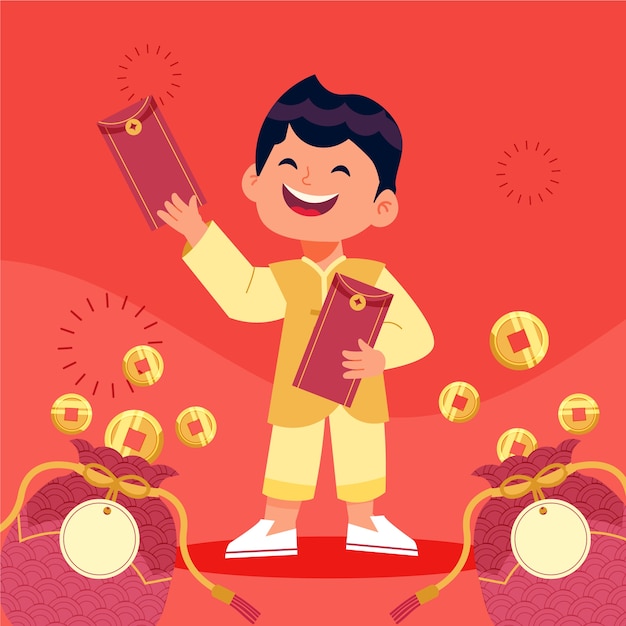 Miễn phí Vector hình ảnh minh họa tiền lì xì tết nguyên đán phẳng