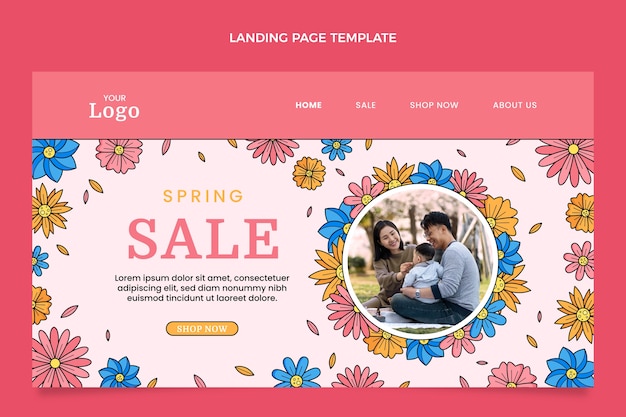 Miễn phí Vector mẫu landing page vẽ tay mùa xuân