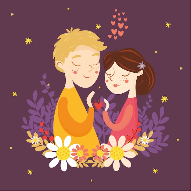 Miễn phí Vector thiệp chúc mừng ngày lễ tình nhân. cặp đôi yêu nhau. chàng trai và cô gái, trái tim, tình yêu
