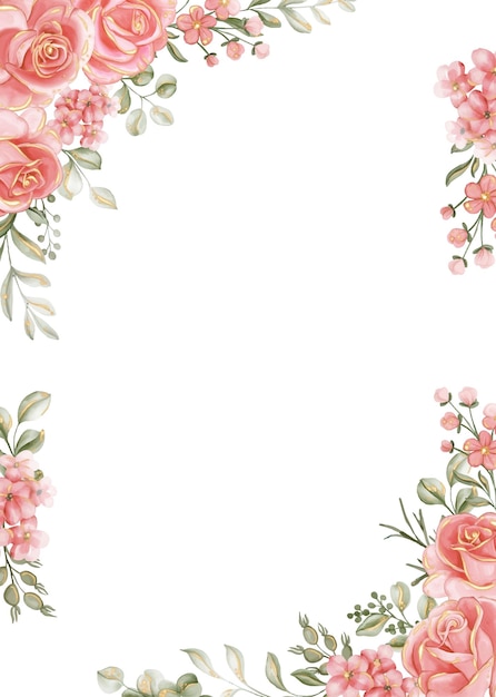 Vector marco floral de oro rosa rosa marco de flores para el fondo