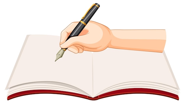 Kostenlose Vektor hand, die stift auf leeres buch schreibt