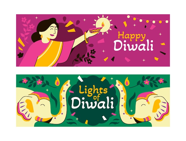 Vetor grátis modelo de banner horizontal plano para celebração do festival hindu diwali