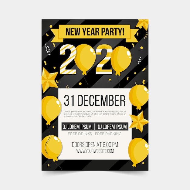 Vetor grátis modelo de cartaz de festa ano novo 2020 em design plano