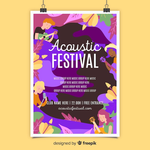 Vetor grátis modelo de cartaz do festival de música acústica