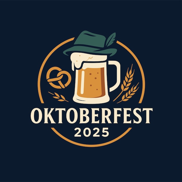 Vetor oktoberfest 2025 classic logo beer mug and hat design